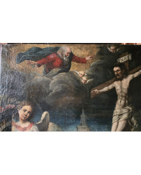 Le village de 58 brocanteurs - École italienne de la fin du XVIe siècle La Crucifixion avec Saint en prière