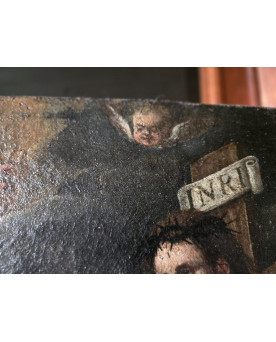 Le village de 58 brocanteurs - École italienne de la fin du XVIe siècle La Crucifixion avec Saint en prière