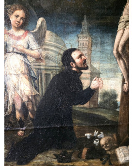 Le village de 58 brocanteurs - École italienne de la fin du XVIe siècle La Crucifixion avec Saint en prière