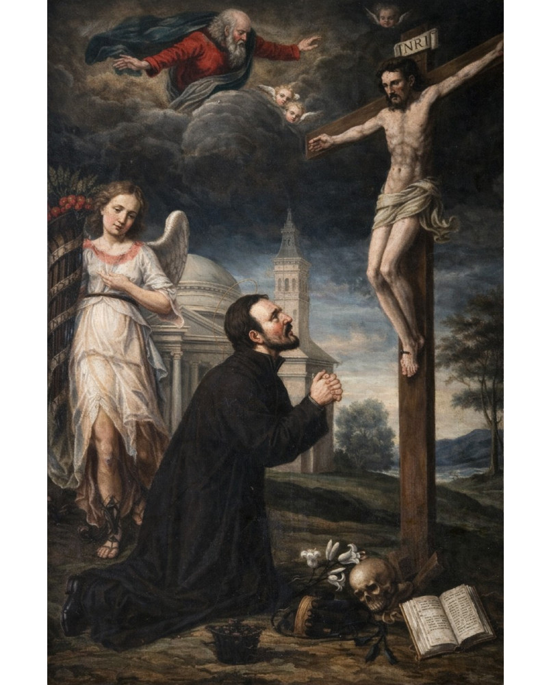 Le village de 58 brocanteurs - École italienne de la fin du XVIe siècle La Crucifixion avec Saint en prière