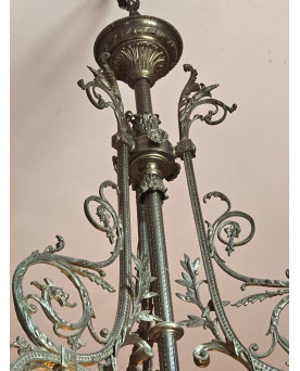 Le village de 58 brocanteurs - Lustre Art Nouveau Noverdy – Bronze et Tulipes en Verre –