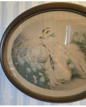 Le village de 58 brocanteurs - Louis Icart : Estampe / Gravure Art Nouveau – Femme aux hortensias