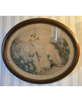Le village de 58 brocanteurs - Louis Icart : Estampe / Gravure Art Nouveau – Femme aux hortensias