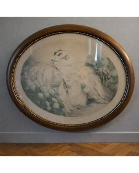 Le village de 58 brocanteurs - Louis Icart : Estampe / Gravure Art Nouveau – Femme aux hortensias