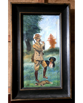 Le village de 58 brocanteurs - Huile sur toile – Scène de chasse – Signée L. PARIZE - début XXeme