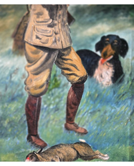 Le village de 58 brocanteurs - Huile sur toile – Scène de chasse – Signée L. PARIZE - début XXeme