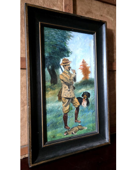 Le village de 58 brocanteurs - Huile sur toile – Scène de chasse – Signée L. PARIZE - début XXeme