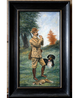 Le village de 58 brocanteurs - Huile sur toile – Scène de chasse – Signée L. PARIZE - début XXeme