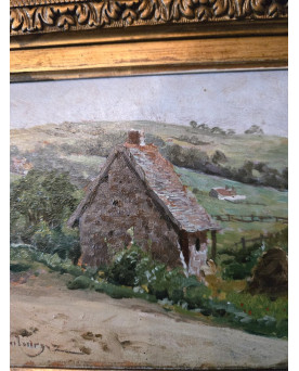 Le village de 58 brocanteurs - Huile sur panneau – M.J. Jouana - Marine animée XXe siècle Scène de plage animée