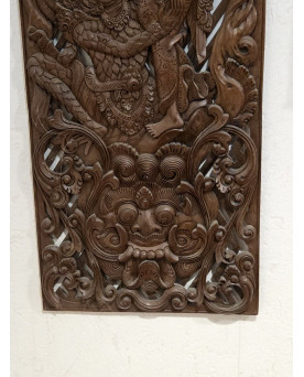Le village de 58 brocanteurs - Panneau sculpté en bois – Décor balinais / asiatique – 100 x 28 cm - XXeme