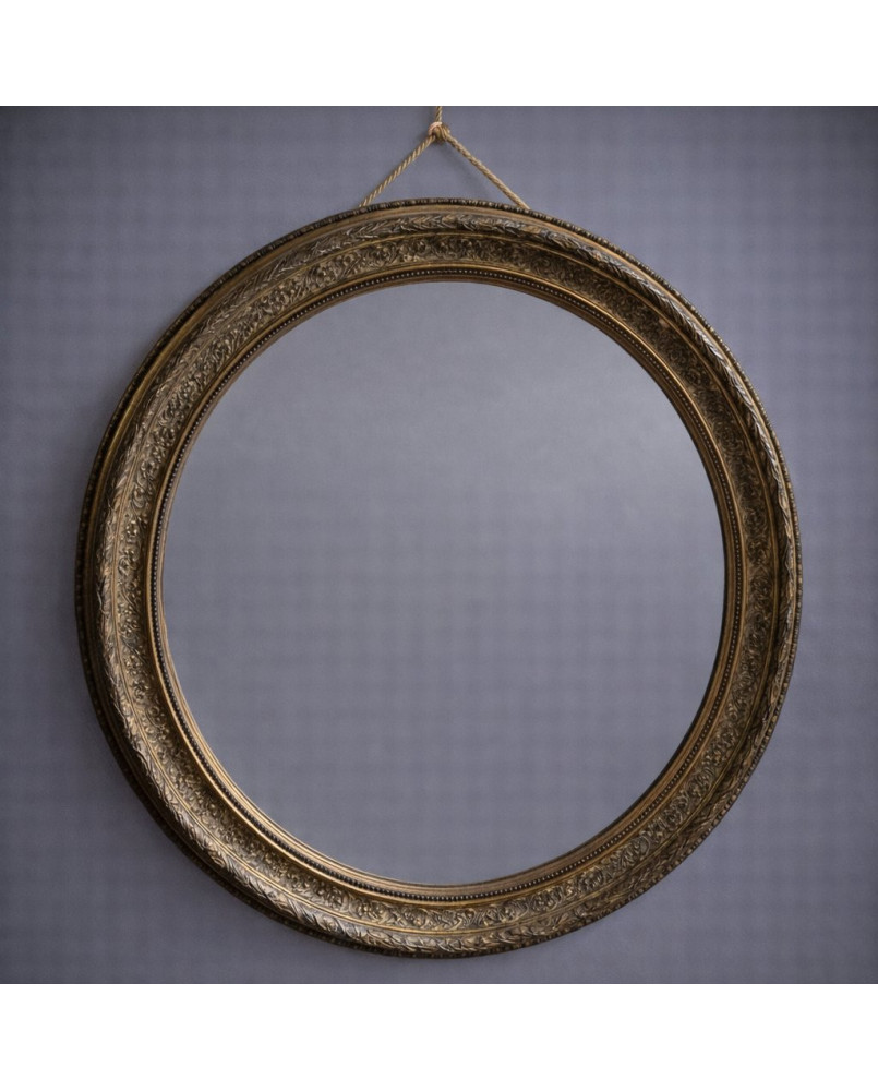 Le village de 58 brocanteurs - Miroir ancien ovale – Cadre en bois sculpté et doré – époque Napoléon III