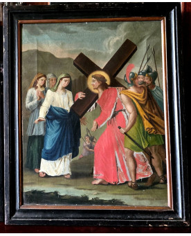 Le village de 58 brocanteurs - Chemin de Croix – Huile sur toile – Fin XVIIIe / Début XIXe siècle