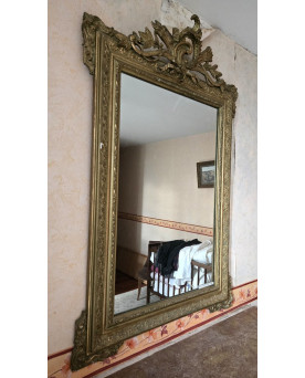 Le village de 58 brocanteurs - Miroir doré ancien à fronton sculpté – époque Napoléon III - XIXeme