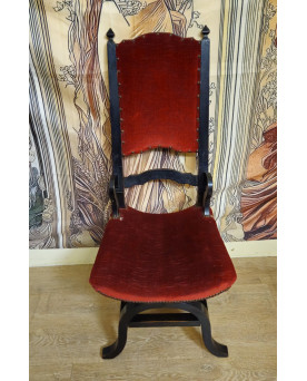 Le village de 58 brocanteurs - Fauteuil ancien style néo-Renaissance Italienne / Savonarole – Velours rouge – Bois noirci