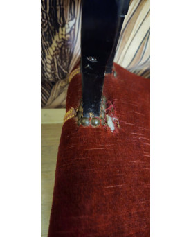Le village de 58 brocanteurs - Fauteuil ancien style néo-Renaissance Italienne / Savonarole – Velours rouge – Bois noirci
