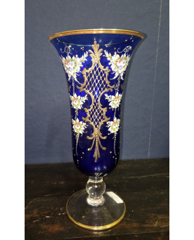 Le village de 58 brocanteurs - Grand vase en verre de Murano – bleu cobalt & décor doré – H 32 cm