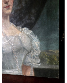 Le village de 58 brocanteurs - Portrait de jeune femme au collier de perles – Huile sur toile – Époque XIXe