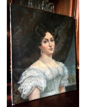 Le village de 58 brocanteurs - Portrait de jeune femme au collier de perles – Huile sur toile – Époque XIXe