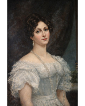 Le village de 58 brocanteurs - Portrait de jeune femme au collier de perles – Huile sur toile – Époque XIXe