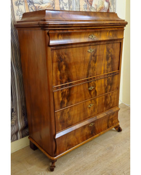 Le village de 58 brocanteurs - Secrétaire / scriban époque Bieidermeier en acajou flammé – XIXe siècle