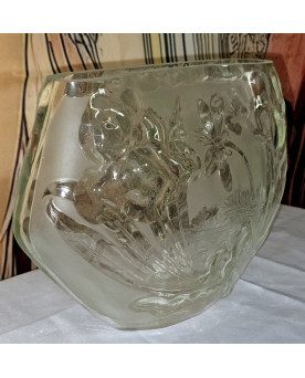 Le village de 58 brocanteurs - Grande coupe / jardinière en verre moulé à décor libellule – Style Art Nouveau