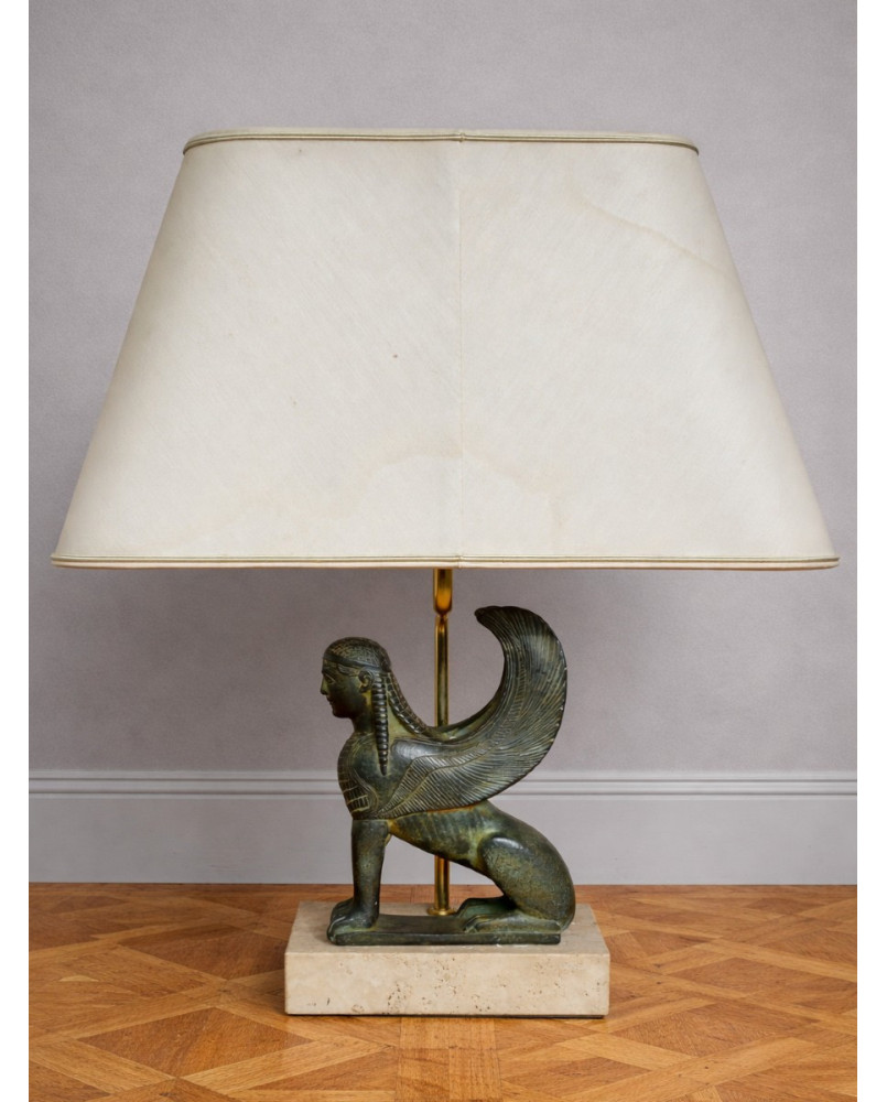 Le village de 58 brocanteurs - Lampe de table « Sphinx » – Maison Le Dauphin Bronze à patine verte