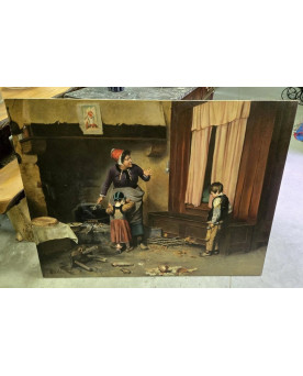 Le village de 58 brocanteurs - Très grande huile sur toile – “La Remontrance” – Signée Valli - XXeme