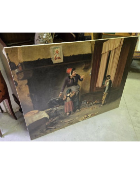 Le village de 58 brocanteurs - Très grande huile sur toile – “La Remontrance” – Signée Valli - XXeme