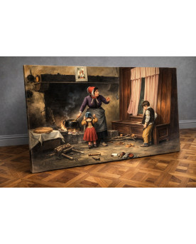 Le village de 58 brocanteurs - Très grande huile sur toile – “La Remontrance” – Signée Valli - XXeme
