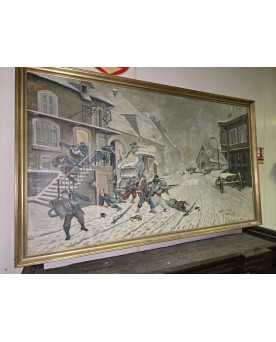 Le village de 58 brocanteurs - D’après Alphonse de Neuville par J. Véray – "L’Attaque à l’aube" (1870) / huile sur toile