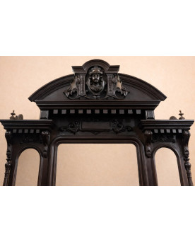 Le village de 58 brocanteurs - Grand miroir psyché ancien en bois noirci sculpté – Style Renaissance / XIXe siècle