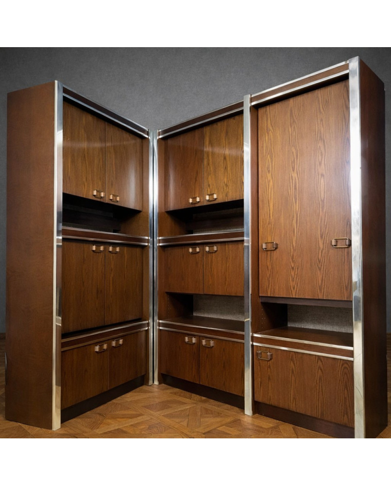 Le village de 58 brocanteurs - Meuble scandinave en deux modules – Palissandre et métal chromé – Suède « Uppenkamp Wohnmöbel »