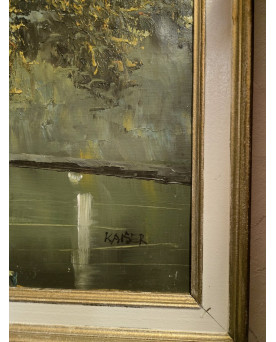 Le village de 58 brocanteurs - Grande Huile sur toile – Vue de Notre-Dame de Paris – Signée KAISER (Richard) – 67 x 100 cm