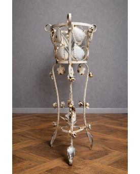 Le village de 58 brocanteurs - Grand Porte-plante ancien en fer forgé – Décor floral – Style romantique / shabby chic