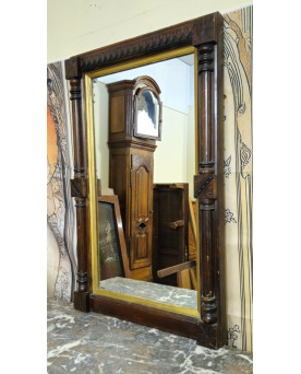 Le village de 58 brocanteurs - Grand miroir ancien à fronton sculpté – bois et dorure – style Renaissance / XIXe