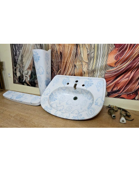 Le village de 58 brocanteurs - Ancien ensemble de salle de bain en porcelaine de Paris – décor bleu - style Louis XV-XVI