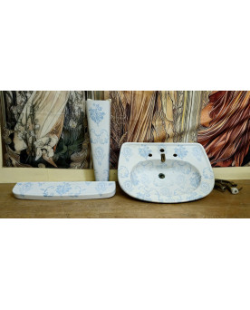 Le village de 58 brocanteurs - Ancien ensemble de salle de bain en porcelaine de Paris – décor bleu - style Louis XV-XVI