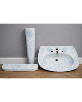 Le village de 58 brocanteurs - Ancien ensemble de salle de bain en porcelaine de Paris – décor bleu - style Louis XV-XVI