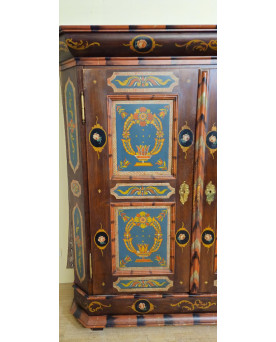 Le village de 58 brocanteurs - Armoire Alsacienne peinte polychrome – Style Louis XIV – décor floral – XIXeme – Art Populaire