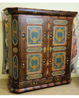 Le village de 58 brocanteurs - Armoire Alsacienne peinte polychrome – Style Louis XIV – décor floral – XIXeme – Art Populaire