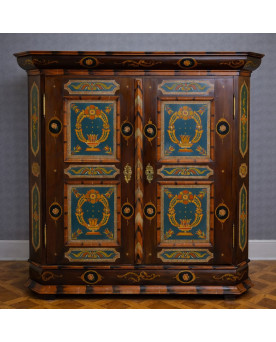 Le village de 58 brocanteurs - Armoire Alsacienne peinte polychrome – Style Louis XIV – décor floral – XIXeme – Art Populaire