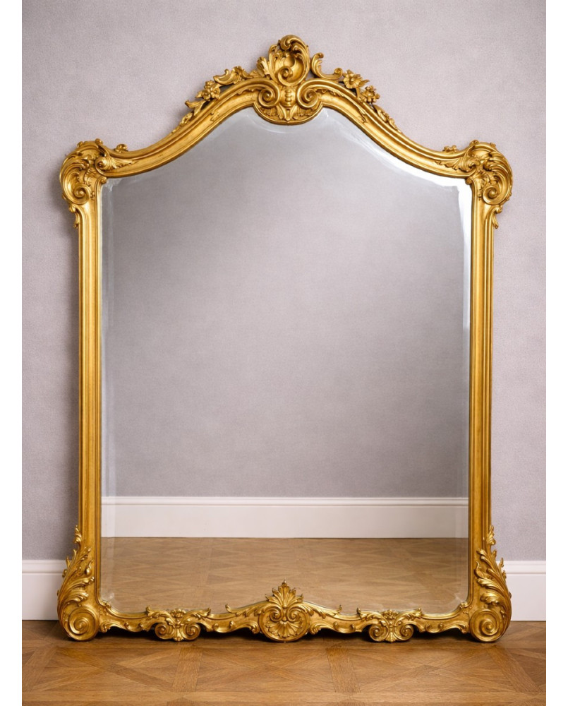 Le village de 58 brocanteurs - Trés important miroir Louis XV / laqué et doré - XIXe - 209 x 161cm