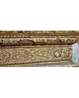 Le village de 58 brocanteurs - Jardiniére ancienne en bois sculpté et doré – décor oriental / Inde - fin XIXeme