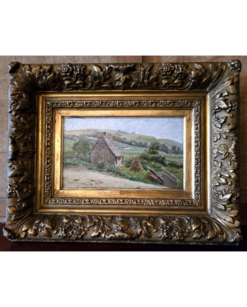 Le village de 58 brocanteurs - Huile sur panneau – Paysage Provencal rural animé - XIXeme