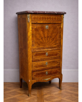 Secretaire ancien marqueté style Louis XV – plateau marbre
