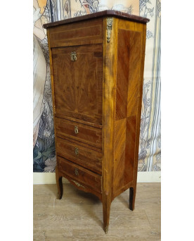 Secretaire ancien marqueté style Louis XV – plateau marbre