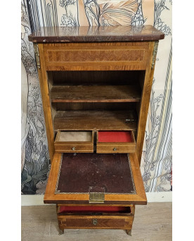 Secretaire ancien marqueté style Louis XV – plateau marbre