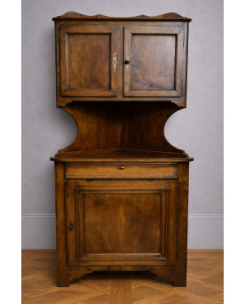 Buffet d’angle Louis Philippe en Noyer massif avec partie haute – meuble rustique - XIXeme