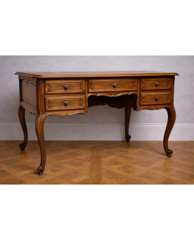 Bureau ancien style Louis XV en bois massif – 5 tiroirs – plateau marqueté - XXeme