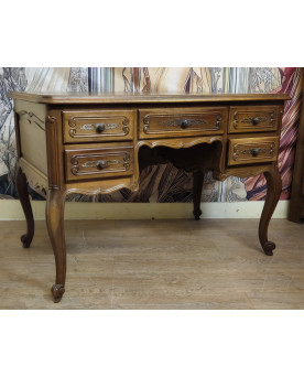 Bureau ancien style Louis XV en bois massif – 5 tiroirs – plateau marqueté - XXeme